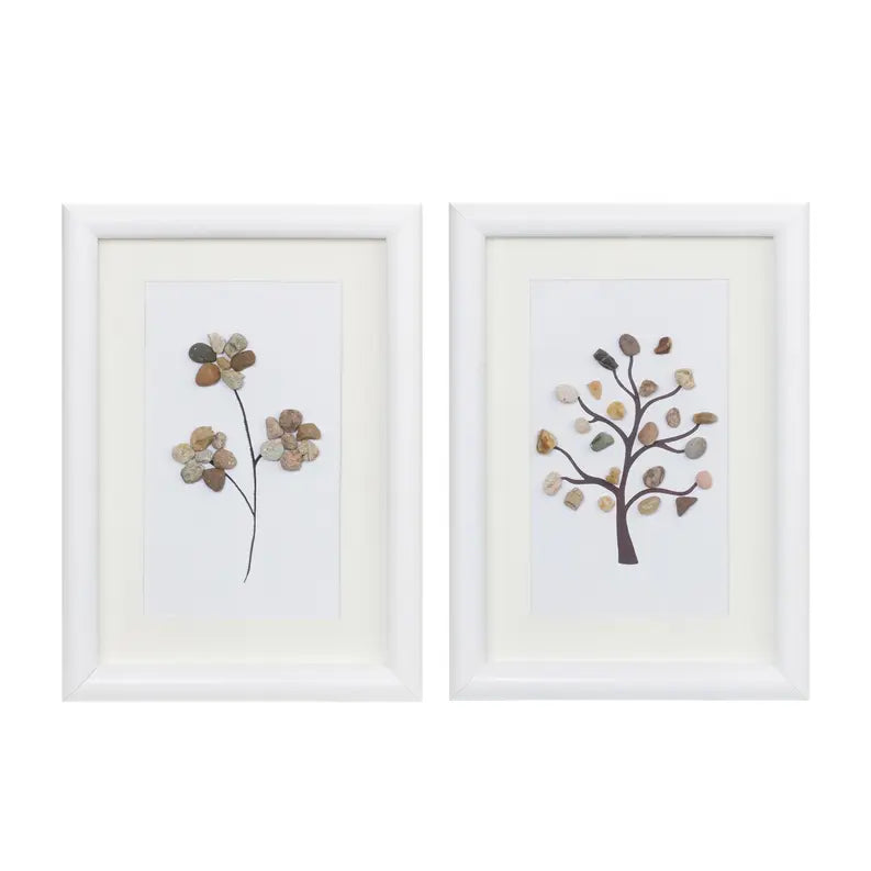 Framed Tree and Floral Pebble Art Melrose International