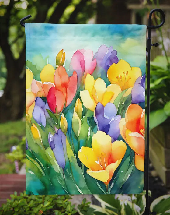 Freesias in Watercolor Garden Flag Caroline's Treasures