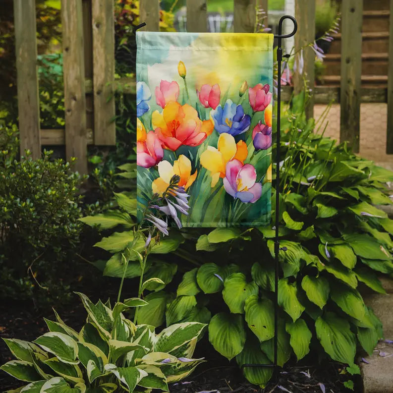 Freesias in Watercolor Garden Flag Caroline's Treasures
