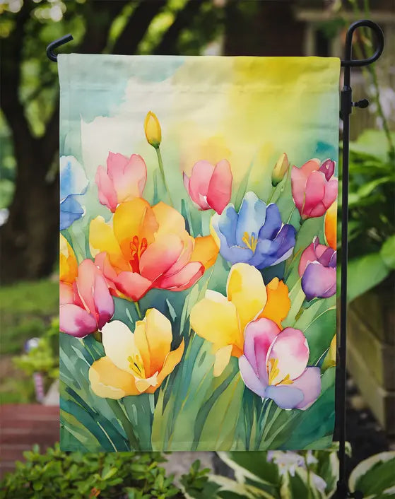 Freesias in Watercolor Garden Flag Caroline's Treasures