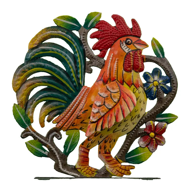Freestanding Painted Rooster with Wing Le Primitif Galleries