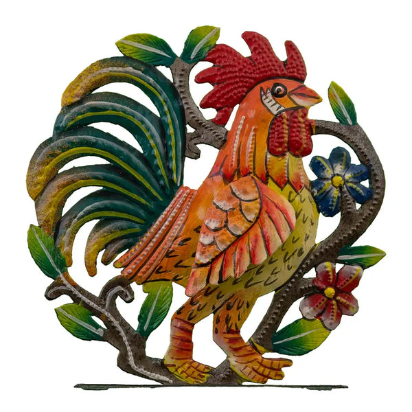 Freestanding Painted Rooster with Wing Le Primitif Galleries