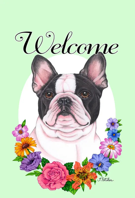 French Bulldog White/Black - Best of Breed Welcome Flowers Garden Flag Best of Breed