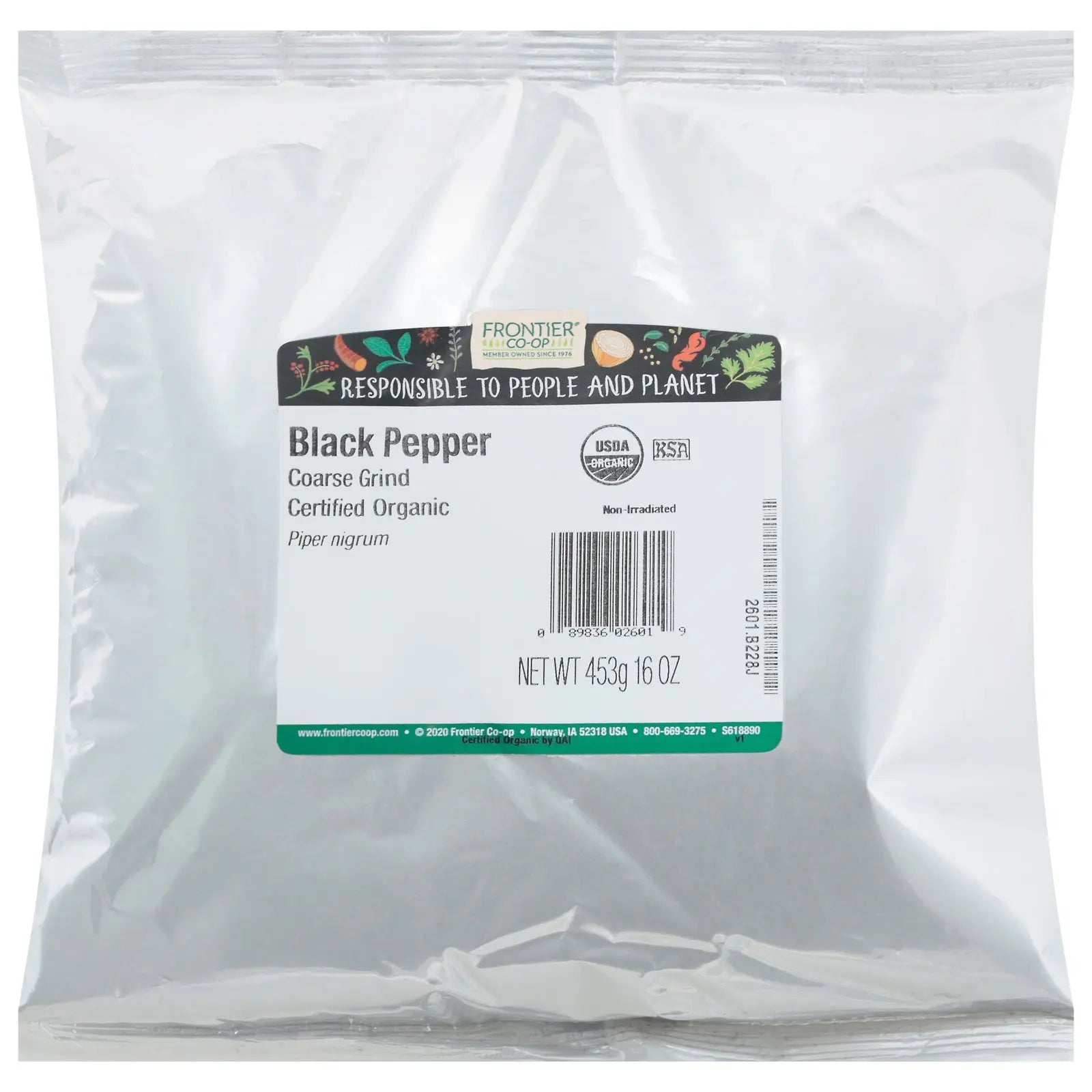 Frontier Herb Organic Coarse Black Pepper - Single Bulk Item - 1lb Frontier Herb
