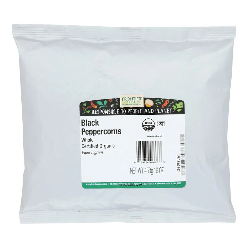 Frontier Herb Peppercorns Organic Whole Black - Single Bulk Item - 1lb Frontier Herb