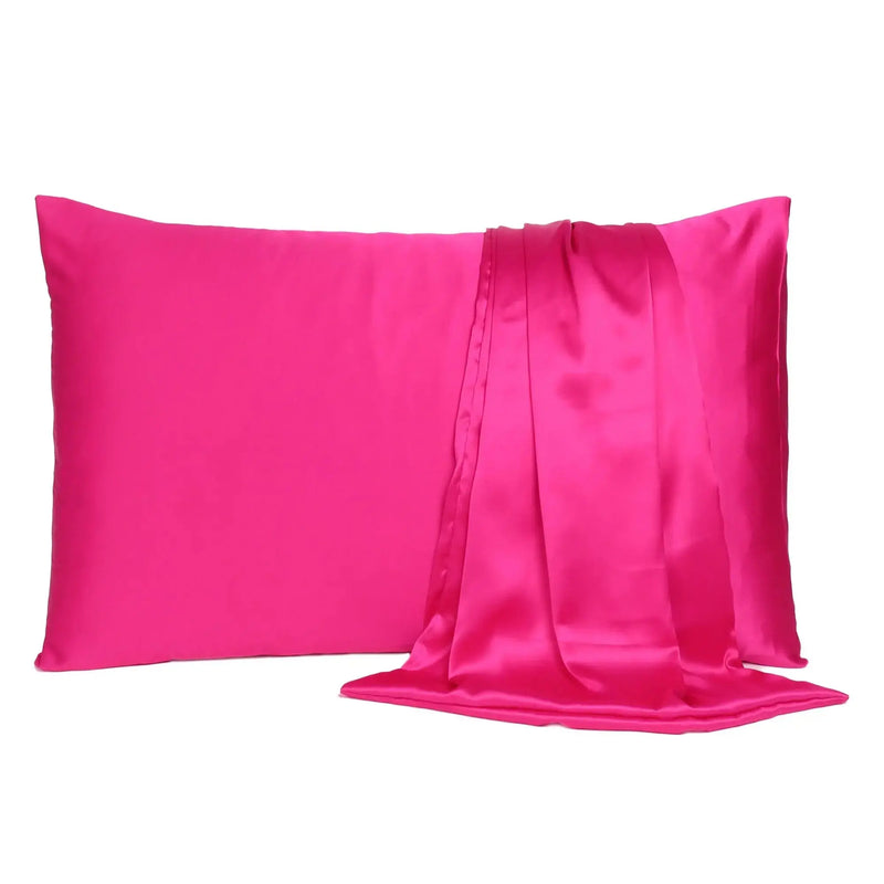 Fuchsia Dreamy Set Of 2 Silky Satin Standard Pillowcases Homeroots Bed & Bath