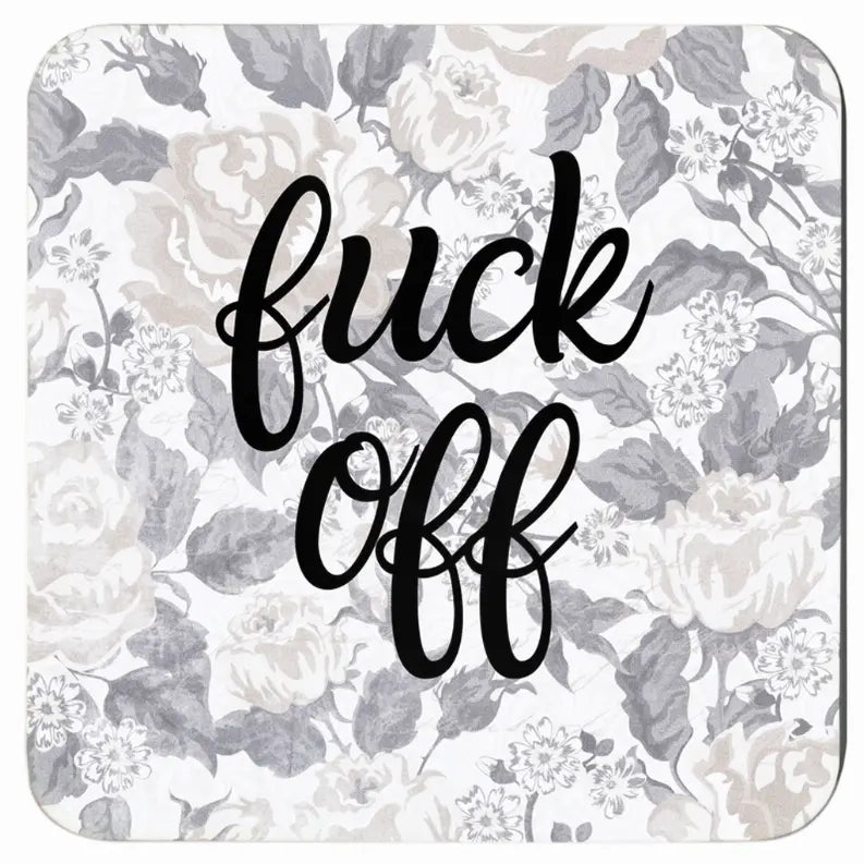 Fuck Off Floral Coaster Set (4 Pieces) Black Cat Bazaar