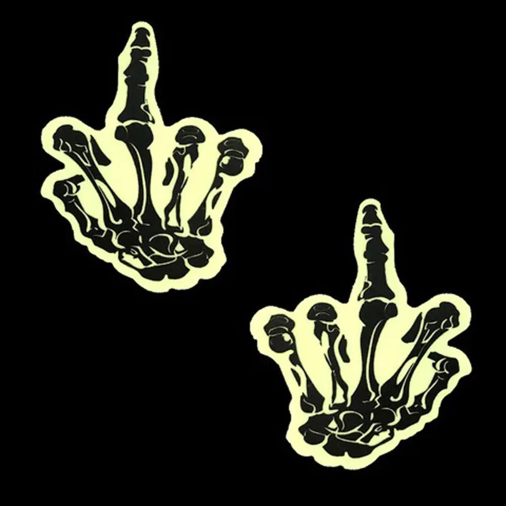 Fuck You Glow in the Dark Skeleton Hand Nipple  Cover Pasties Neva Nude