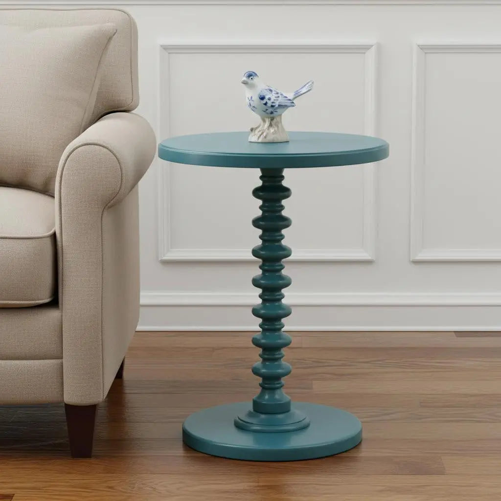 Fun Teal Wood Pedestal End Table Homeroots Living Room
