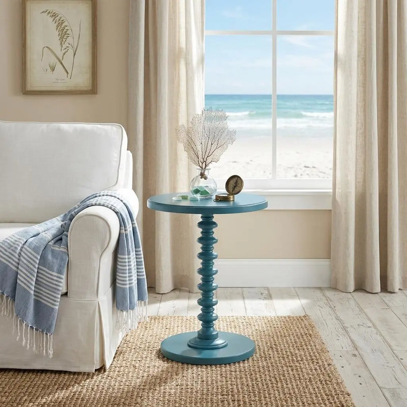 Fun Teal Wood Pedestal End Table Homeroots Living Room