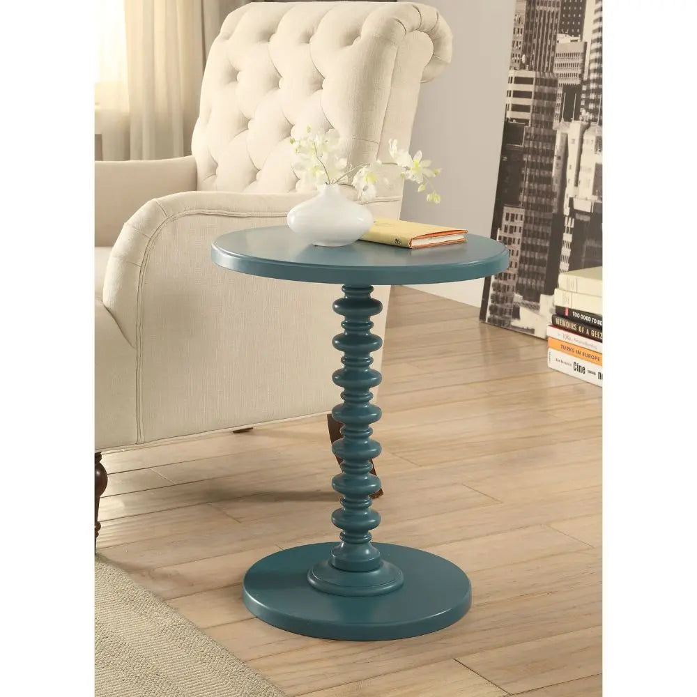 Fun Teal Wood Pedestal End Table Homeroots Living Room