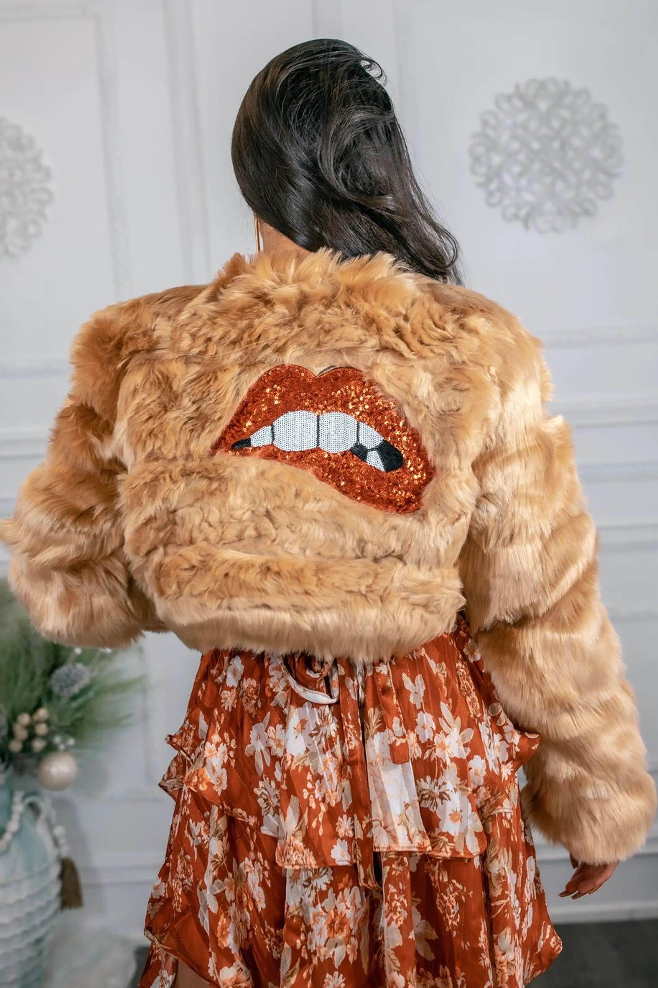 Fur-ever Red Lips N Teeth Faux Fur Jacket SurelyMine