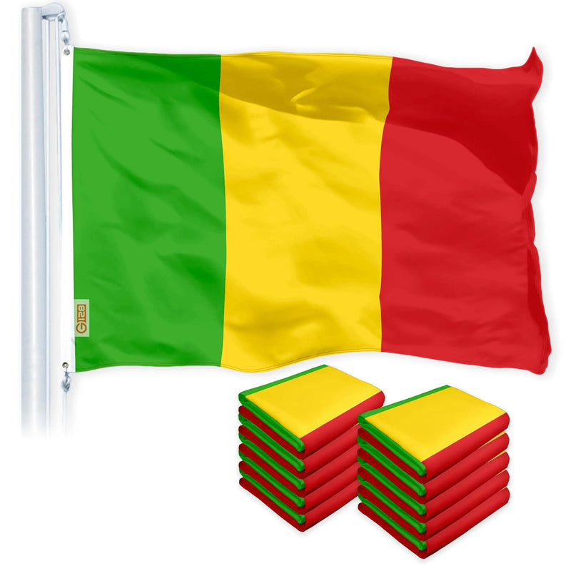 G128 10 Pack: Mali (Malian) Flag | 3x5 feet | Printed 150D Indoor/Outdoor, Vibrant Colors, Brass Grommets, Quality Polyester, Much Thicker More Durable Than 100D 75D Polyester G128