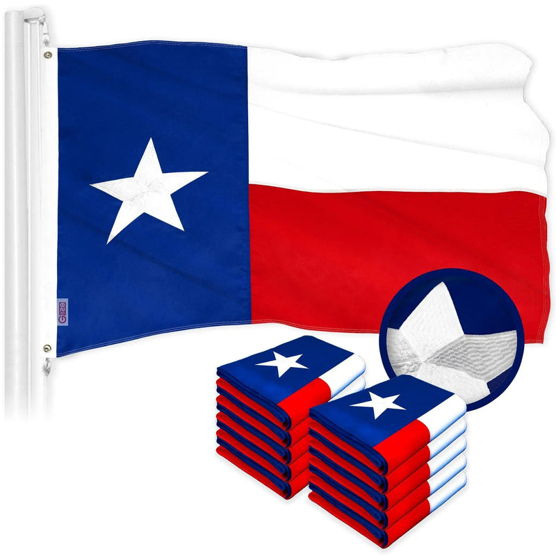 G128 10 Pack: Texas TX State Flag | 16x24 In | ToughWeave Series Embroidered 300D Polyester | Embroidered Design, Indoor/Outdoor, Brass Grommets G128