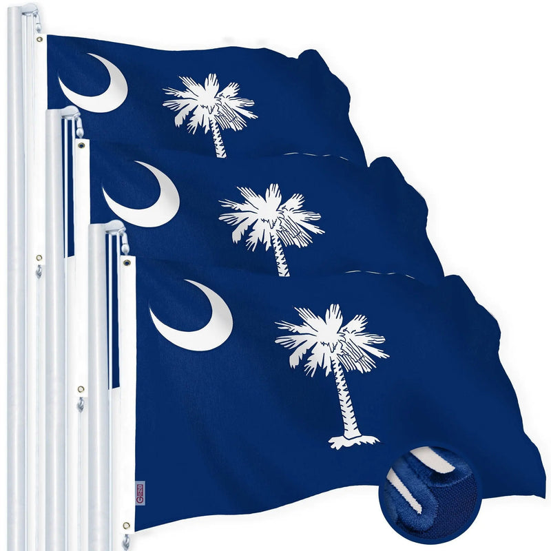 G128 3 Pack: South Carolina SC State Flag | 1x1.5 Ft | StormFlyer Series Embroidered 220GSM Spun Polyester | Embroidered Design, Indoor/Outdoor, Brass Grommets, Heavy Duty, All Weather G128