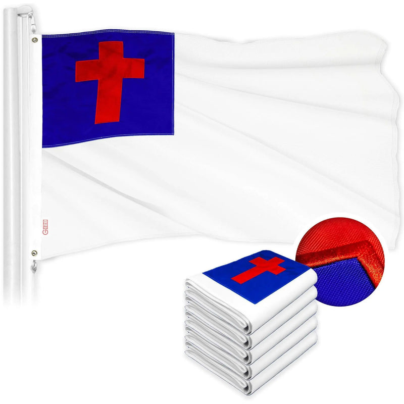 G128 5 Pack: Christian Flag | 2x3 Ft | ToughWeave Series Embroidered 300D Polyester | Religious Flag, Embroidered Design, Indoor/Outdoor, Brass Grommets G128