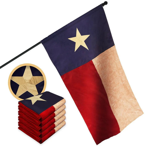 G128 5 Pack: Texas Tea-Stained Flag | 3x5 Ft | ToughWeave Pro Series Pole Sleeve Embroidered 420D Polyester | Embroidered Design, Indoor/Outdoor, High Quality, NO Flagpole Included G128