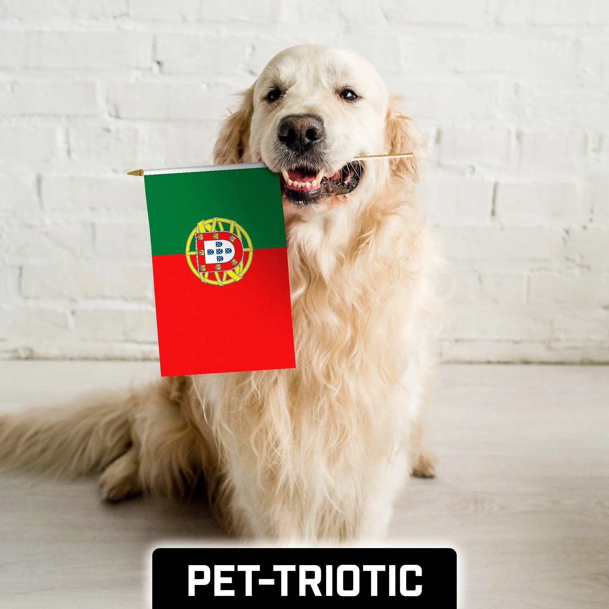 G128 50 Pack Handheld Portugal Portuguese Stick Flags | 12x18 In | Printed 150D Polyester, Country Flag, Solid Wooden Stick, Spear Gold Tip G128