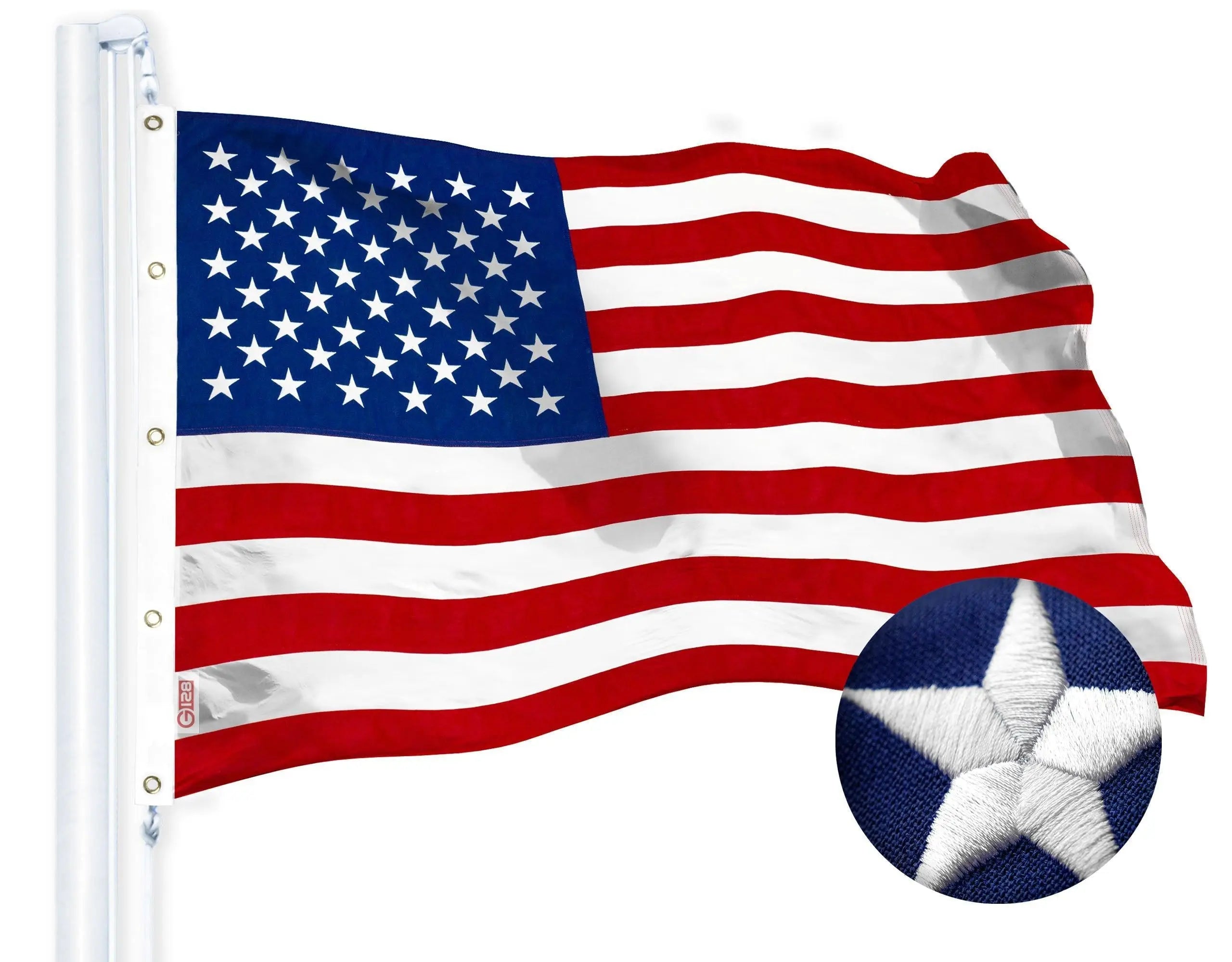 G128 American Flag | 10x15 feet | Heavy Duty Spun Polyester 220GSM Embroidered Stars, Sewn Stripes, Tough, Durable, Indoor/Outdoor, Vibrant Colors, Brass Grommets, Premium US USA Flag G128