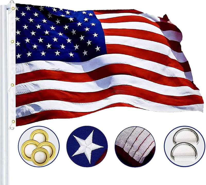 G128 American Flag | 8x12 feet | Heavy Duty Spun Polyester 220GSM Embroidered Stars, Sewn Stripes, Tough, Durable, Indoor/Outdoor, Vibrant Colors, Brass Grommets, Premium US USA Flag G128