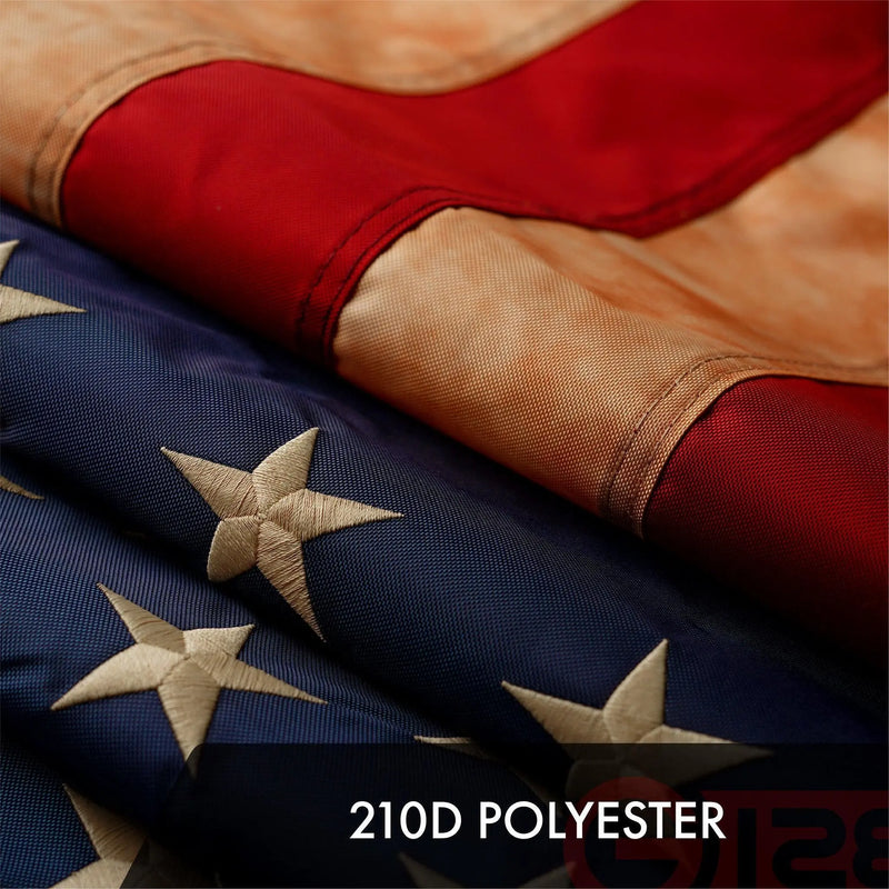 G128 American USA Tea-Stained Flag | 4x6 Ft | ToughWeave Pro Series Embroidered 420D Polyester | Embroidered Stars G128