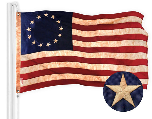 G128 Betsy Ross Tea-Stained Flag | 4x6 Ft | ToughWeave Pro Series Embroidered 420D Polyester | Historical Flag G128