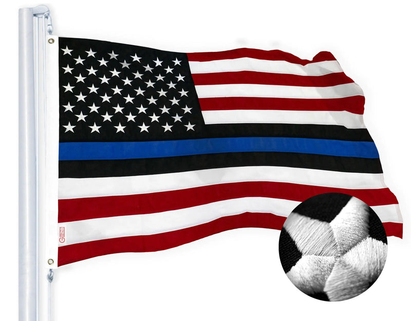 G128 Blue Lives Matter Flag Police Flag 3x5 feet Spun Polyester 220GSM Embroidered, Tough, Durable, Indoor/Outdoor, Vibrant Colors, Brass Grommet G128