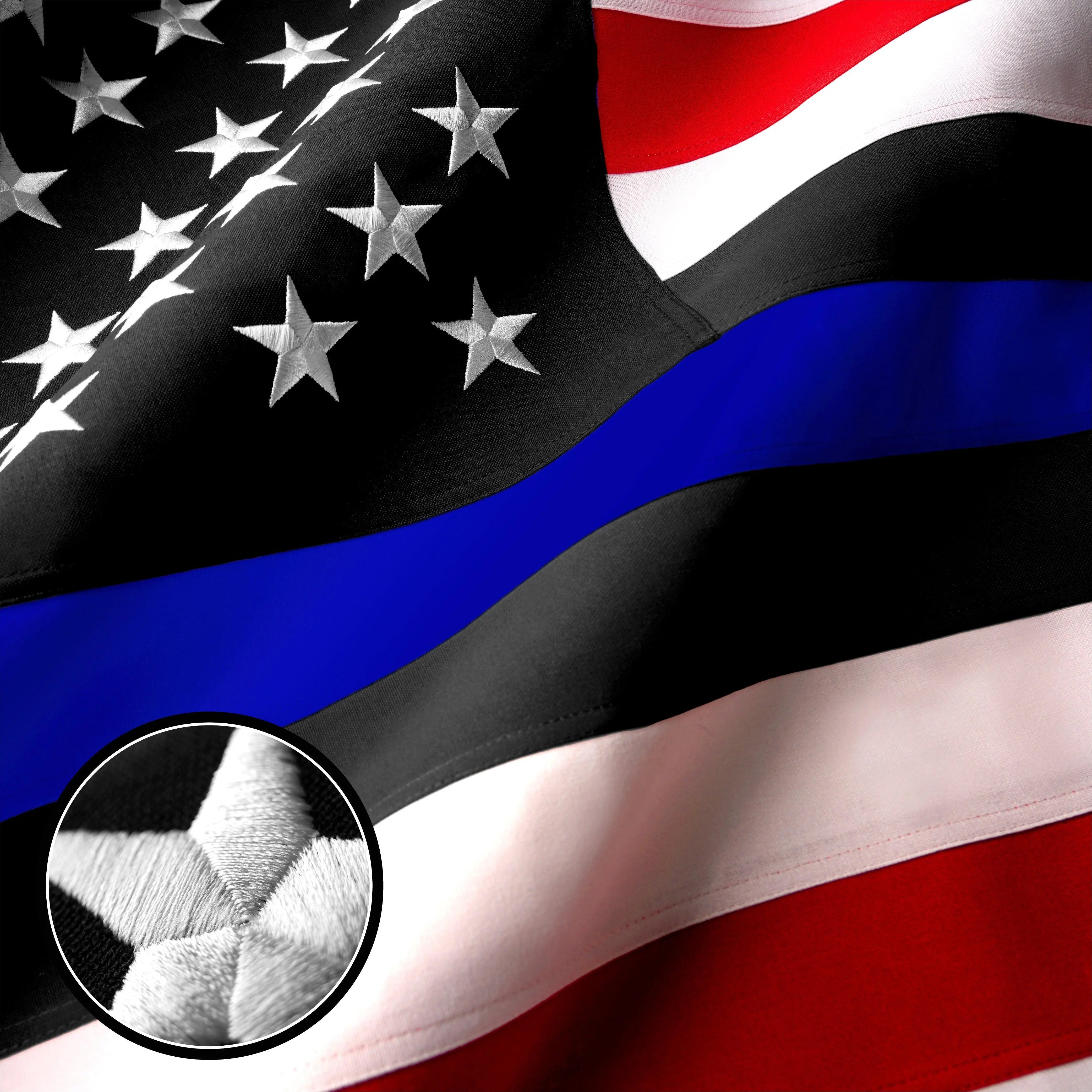 G128 Blue Lives Matter Flag Police Flag 3x5 feet Spun Polyester 220GSM Embroidered, Tough, Durable, Indoor/Outdoor, Vibrant Colors, Brass Grommet G128