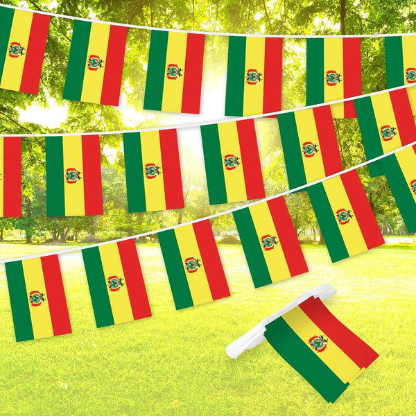 G128 Bolivia Bolivian Bunting Banner | Flag 8.2 x 5.5 Inch, Full String 33 Feet | Printed 150D Polyester, Decorations For Bar, School, Festival Events Celebration G128