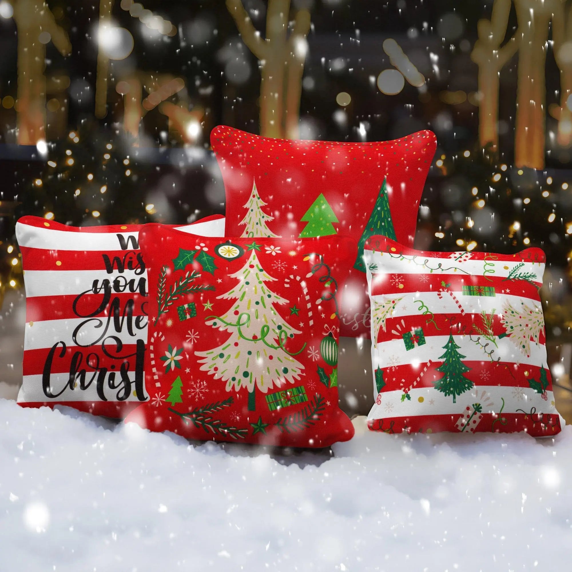 G128 Christmas Decoration Elegant Pine Spruce Waterproof Throw Pillow | 18 x 18 in | Set of 4, Beautiful Cushion Covers for Christmas Sofa Couch Decoration, Pillow Insert Included G128