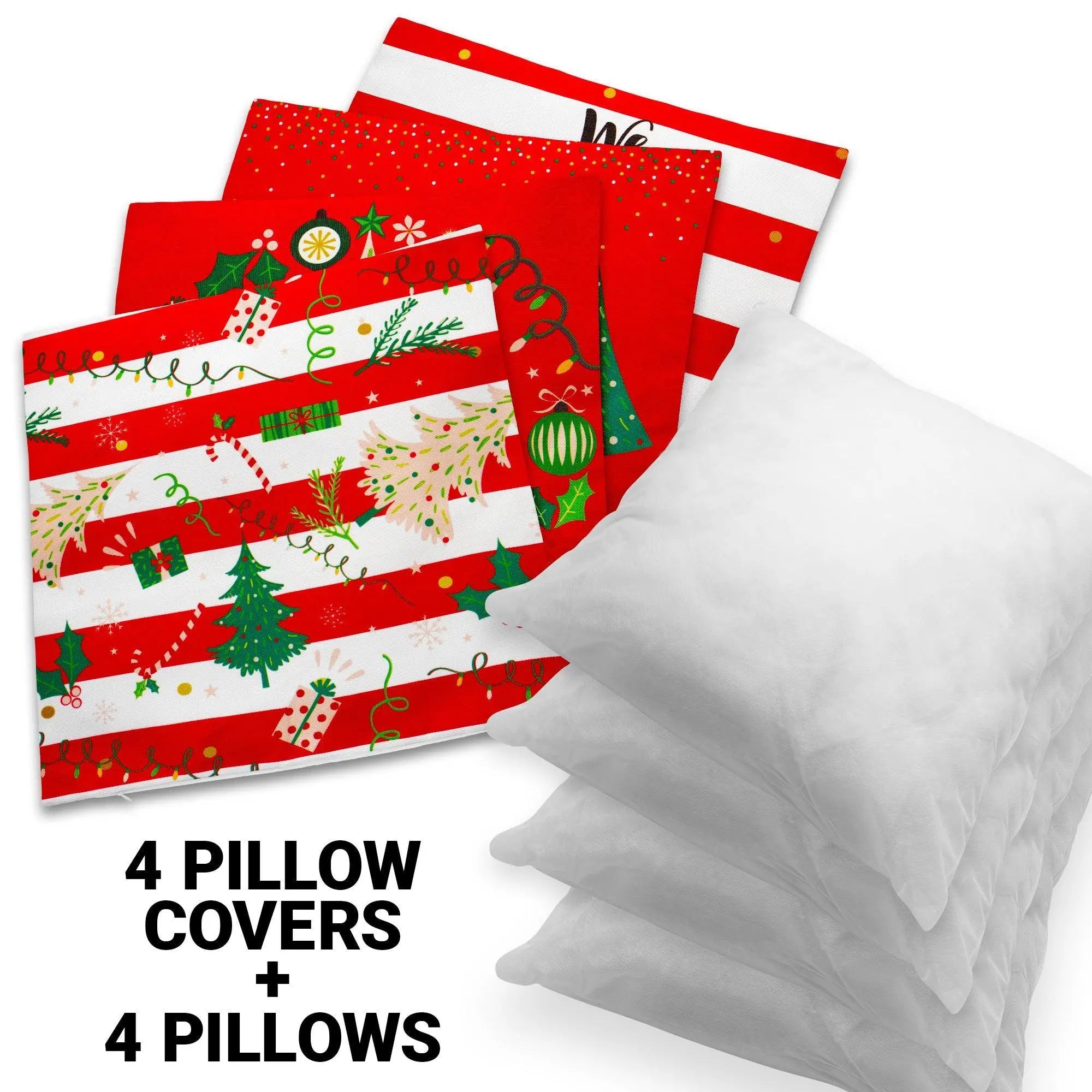 G128 Christmas Decoration Elegant Pine Spruce Waterproof Throw Pillow | 18 x 18 in | Set of 4, Beautiful Cushion Covers for Christmas Sofa Couch Decoration, Pillow Insert Included G128