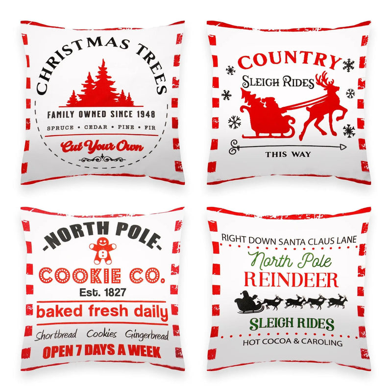G128 Christmas Decoration Farmhouse Cookie & Pine Spruce Waterproof Throw Pillow | 18 x 18 in | Set of 4, Beautiful Cushion Covers for Christmas Sofa Couch Decoration, Pillow Insert Included G128