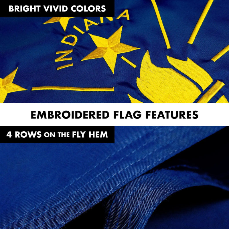 G128 Combo Pack: 5 Ft Tangle Free Aluminum Spinning Flagpole (Silver) & Indiana IN State Flag 2.5x4 Ft, ToughWeave Series Embroidered 300D Polyester | Pole with Flag Included G128