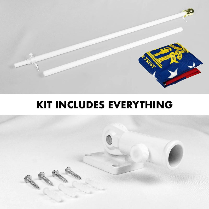 G128 Combo Pack: 5 Ft Tangle Free Aluminum Spinning Flagpole (White) & Georgia GA State Flag 2.5x4 Ft, ToughWeave Series Embroidered 300D Polyester | Pole with Flag Included G128