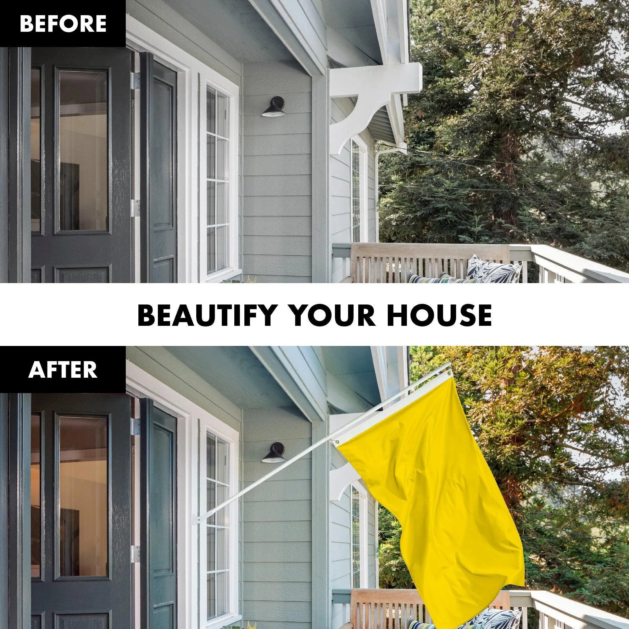 G128 Combo Pack: 5 Ft Tangle Free Aluminum Spinning Flagpole (White) & Solid Yellow Color Flag 2x3 Ft, LiteWeave Pro Series Printed 150D Polyester | Pole with Flag Included G128