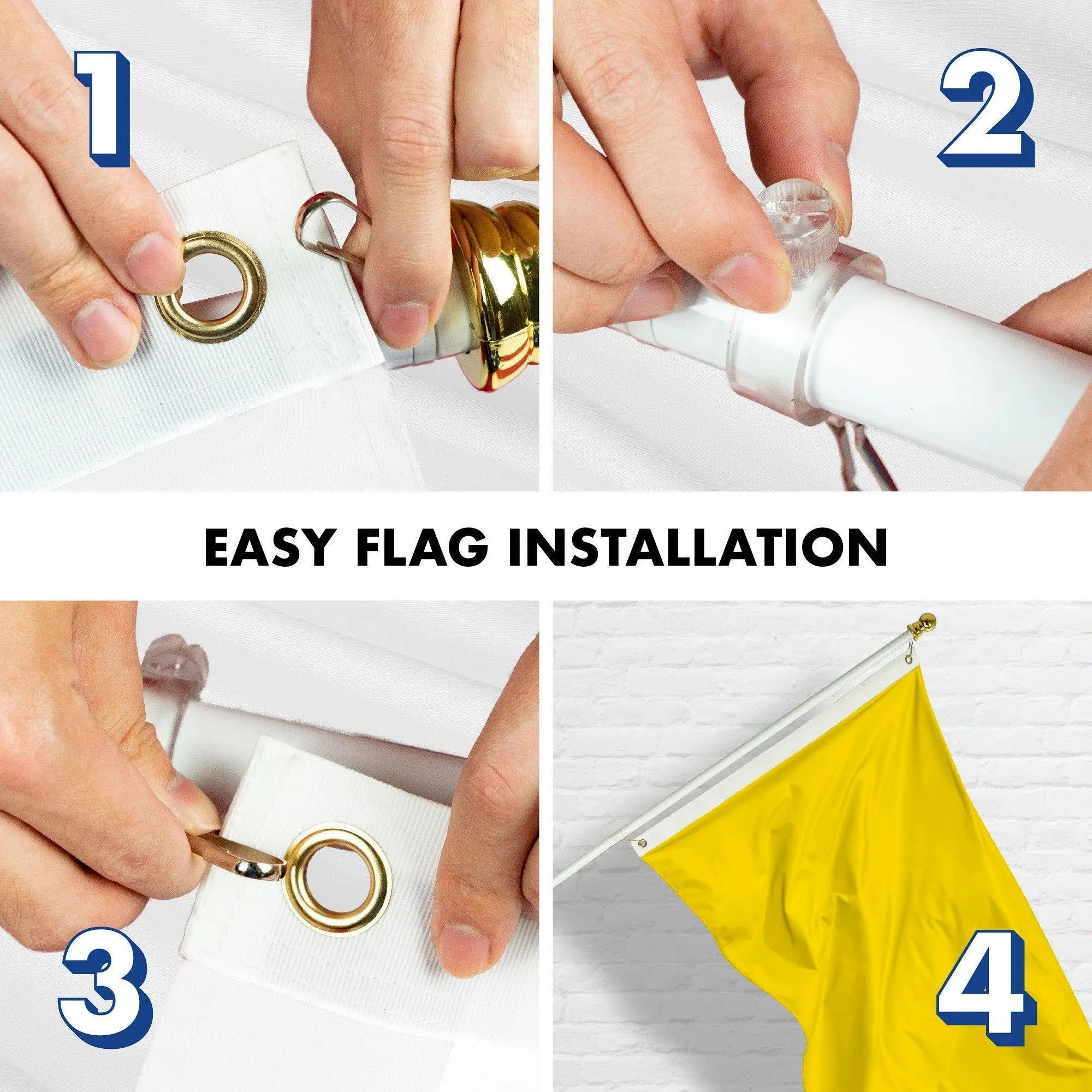 G128 Combo Pack: 5 Ft Tangle Free Aluminum Spinning Flagpole (White) & Solid Yellow Color Flag 2x3 Ft, LiteWeave Pro Series Printed 150D Polyester | Pole with Flag Included G128