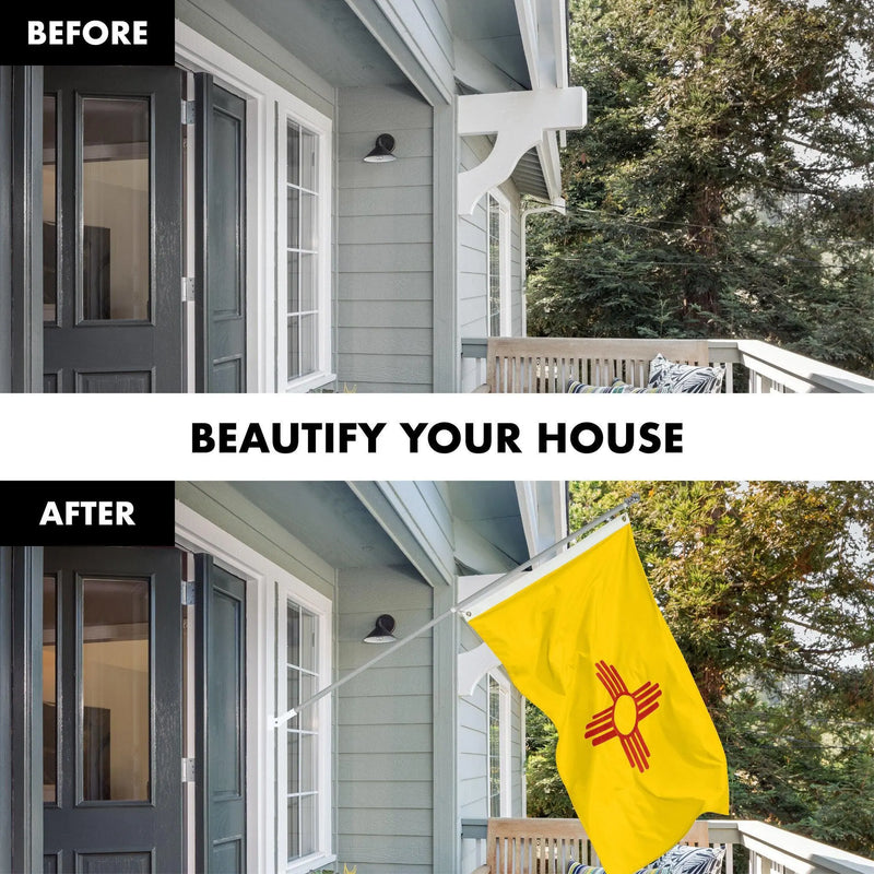 G128 Combo Pack: 5 Ft Tangle Free Spinning Flagpole (Silver) & New Mexico Flag 2.5x4 Ft Embroidered 220GSM Spun Polyester, Brass Grommets (Flag Included) Aluminum Flag Pole G128