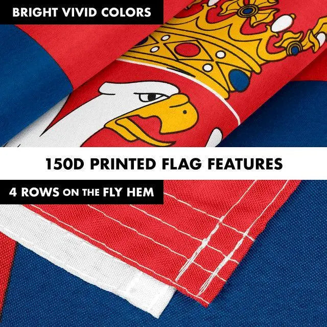 G128 Combo Pack: 6 Feet Tangle Free Spinning Flagpole (White) Serbia Serbian Flag 3x5 ft Printed 150D Brass Grommets (Flag Included) Aluminum Flag Pole G128