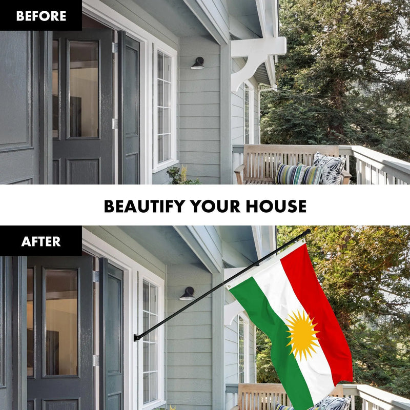 G128 Combo Pack: 6 Ft Tangle Free Aluminum Spinning Flagpole (Black) & Kurdistan Region Flag 3x5 Ft, LiteWeave Pro Series Printed 150D Polyester | Pole with Flag Included G128