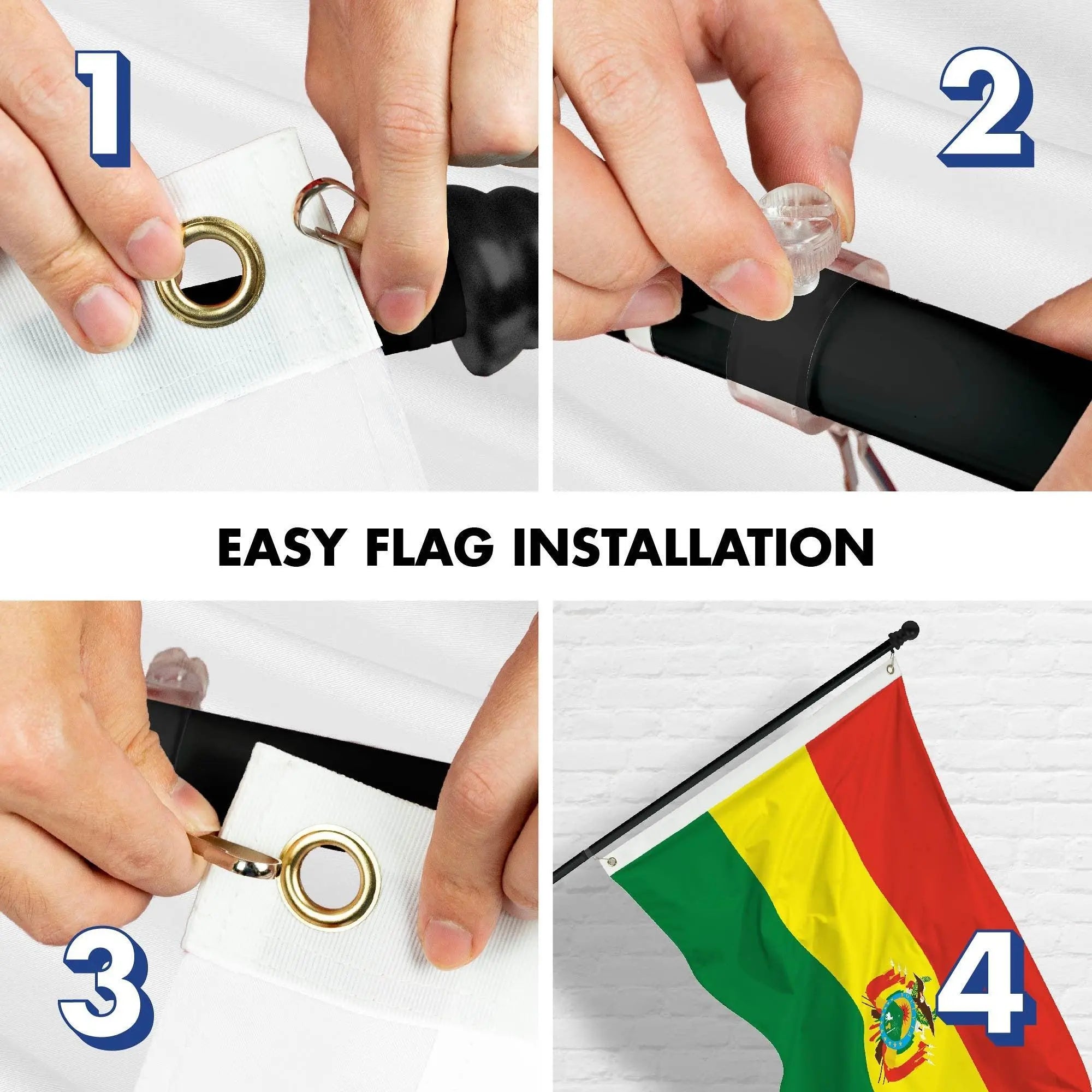 G128 Combo Pack: 6 Ft Tangle Free Spinning Flagpole (Black) & Bolivia Flag 3x5 Ft Printed 150D Polyester, Brass Grommets (Flag Included) Aluminum Flag Pole G128