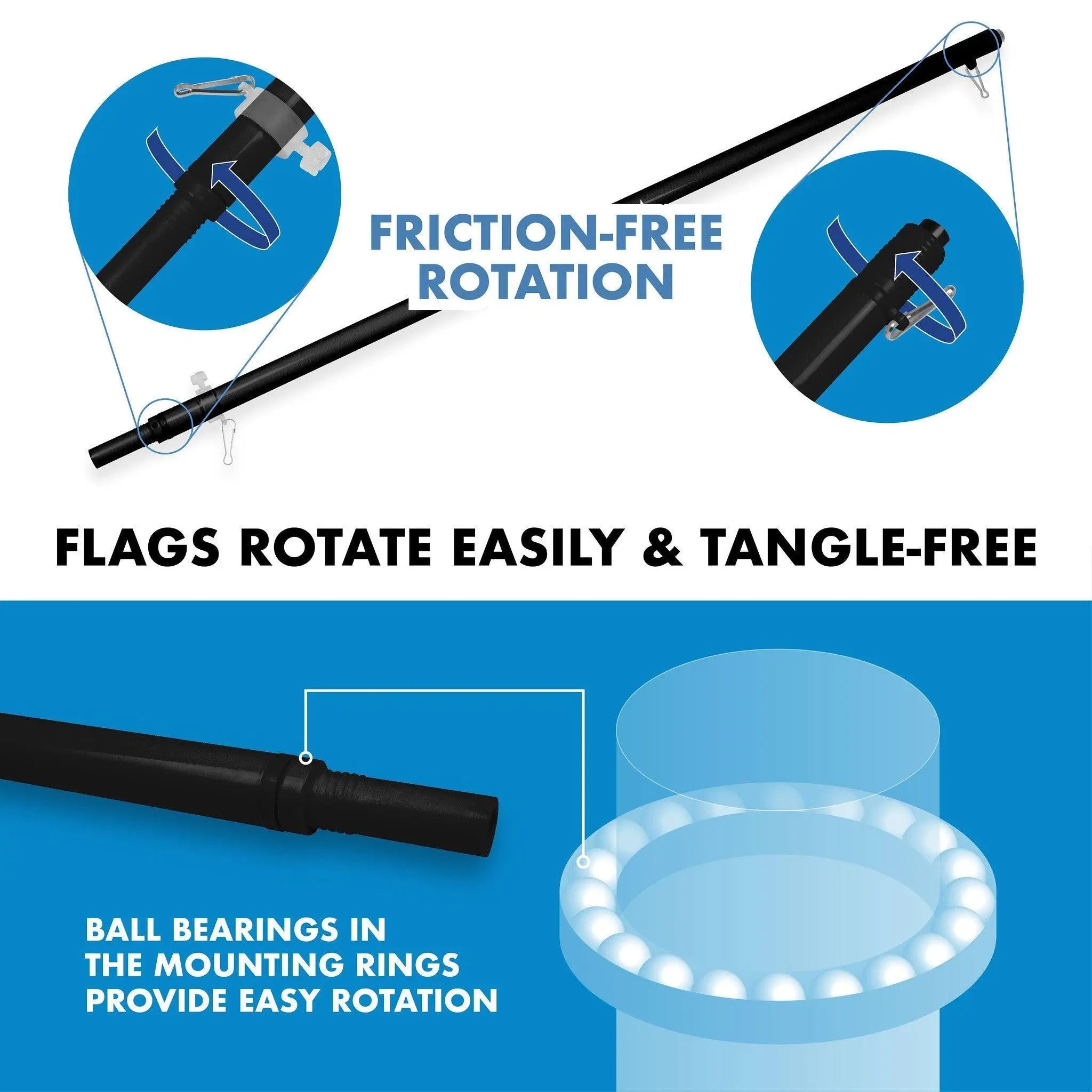 G128 Combo Pack: 6 Ft Tangle Free Spinning Flagpole (Black) & Bolivia Flag 3x5 Ft Printed 150D Polyester, Brass Grommets (Flag Included) Aluminum Flag Pole G128