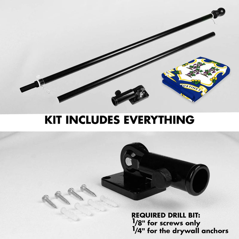 G128 Combo Pack: 6 Ft Tangle Free Spinning Flagpole (Black) & Connecticut Flag 3x5 Ft Printed 150D Polyester, Brass Grommets (Flag Included) Aluminum Flag Pole - GreatEagleInc
