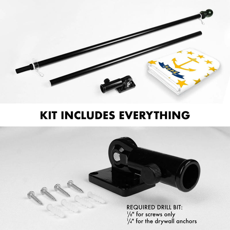 G128 Combo Pack: 6 Ft Tangle Free Spinning Flagpole (Black) & Rhode Island Flag 3x5 Ft Printed 150D Polyester, Brass Grommets (Flag Included) Aluminum Flag Pole G128