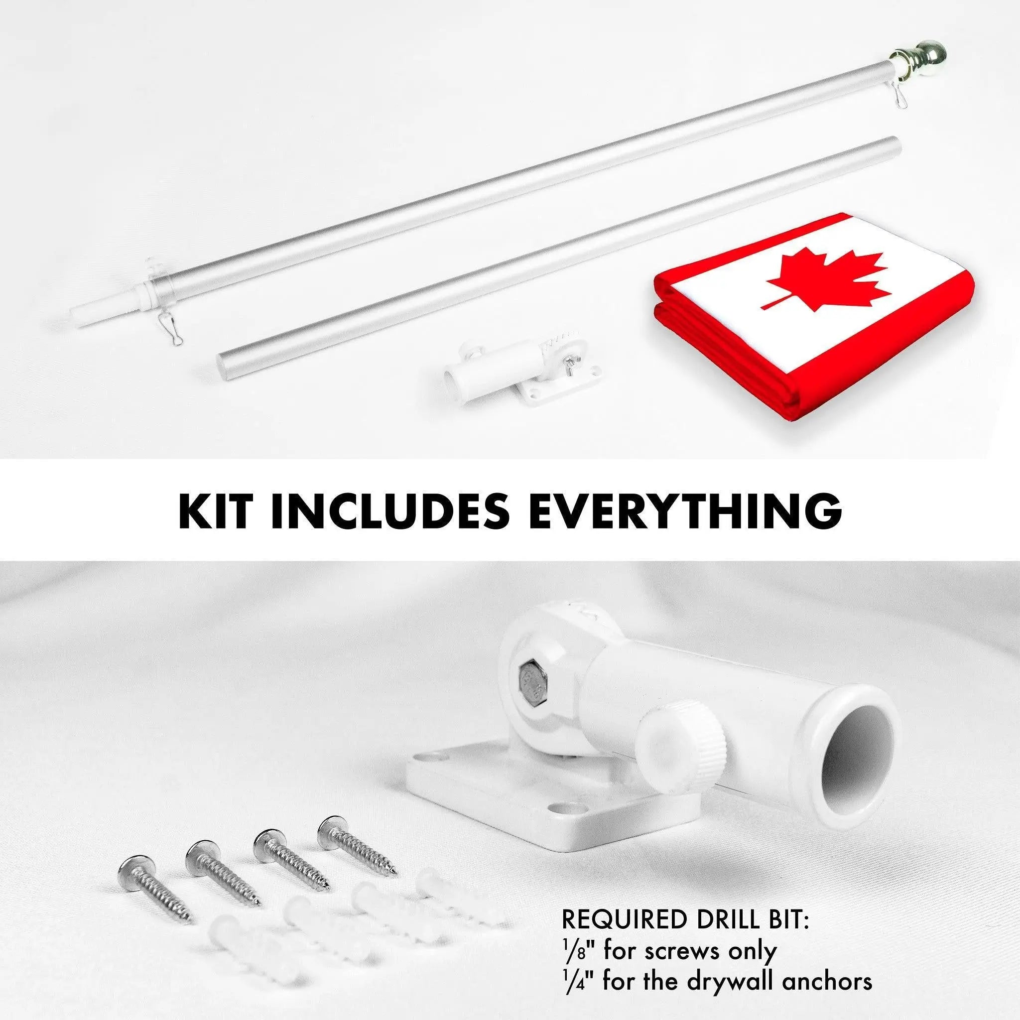 G128 Combo Pack: Flag Pole 6 FT Silver Tangle Free & Canada Canadian Flag 3x5ft 150D Printed Polyester G128