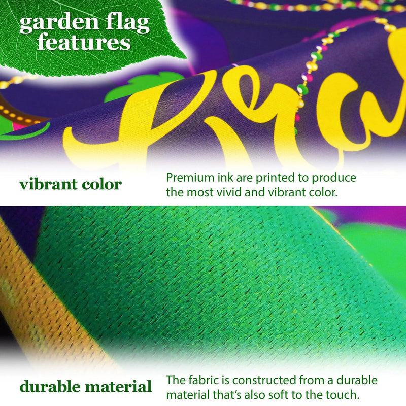 G128 Combo Pack: Garden Flag Stand Black 36 in x 16 in & Garden Flag Mardi Gras Decoration Masquerade Mask 12"x18" Double-Sided Blockout Fabric G128