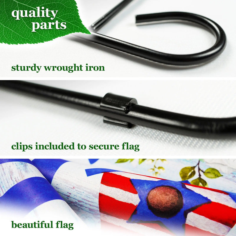G128 Combo Pack: Garden Flag Stand Black 36 in x 16 in & Garden Flag Patriotic Decoration Home Birdhouse 12"x18" Double-Sided Blockout Fabric G128