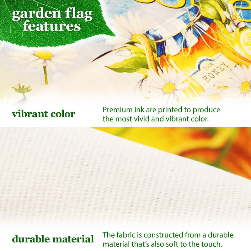 G128 Combo Pack: Garden Flag Stand Black 36 in x 16 in & Garden Flag Spring Decoration Welcome Bee Gnome with Honey 12"x18" Double-Sided Blockout Fabric G128
