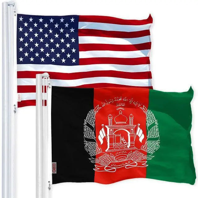 G128 Combo Pack: USA American Flag & Afghanistan Afghan Flag 3x5 FT Printed 150D Polyester G128