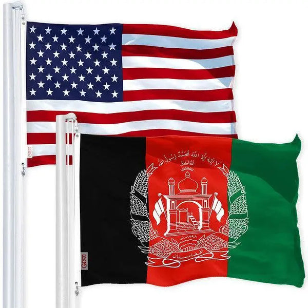 G128 Combo Pack: USA American Flag & Afghanistan Afghan Flag 3x5 FT Printed 150D Polyester G128