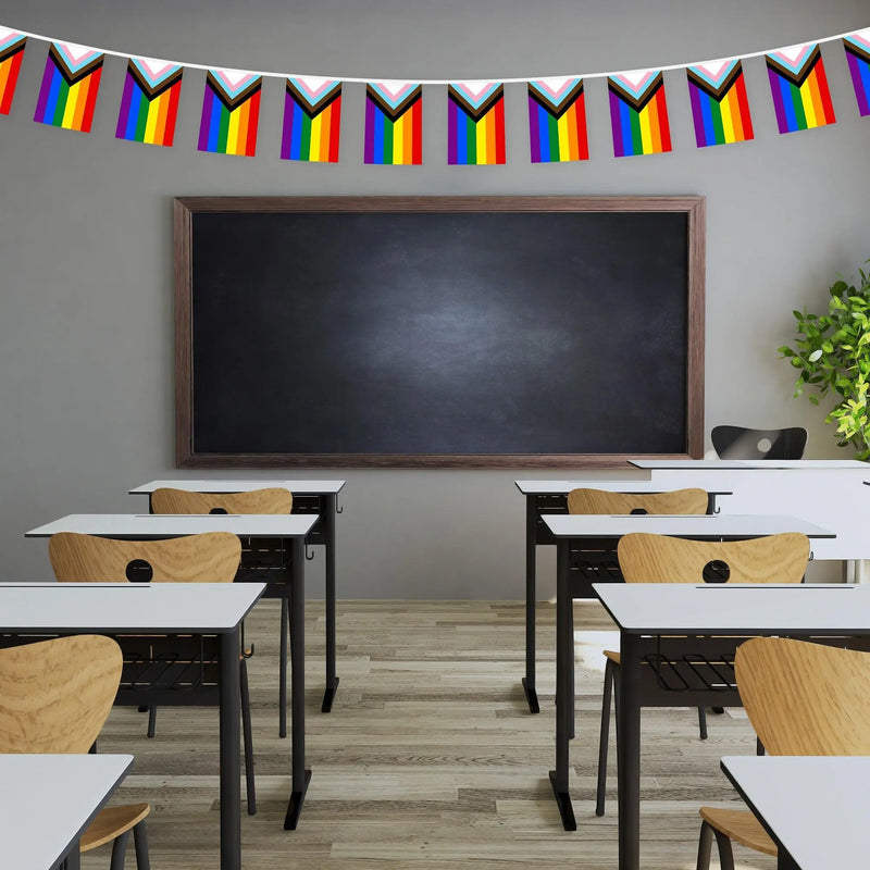 G128 LGBT Progress Rainbow Pride Bunting Banner | Flag 8.2 x 5.5 Inch, Full String 33 Feet | Printed 150D Polyester, Decorations For Bar, School, Festival Events Celebration G128